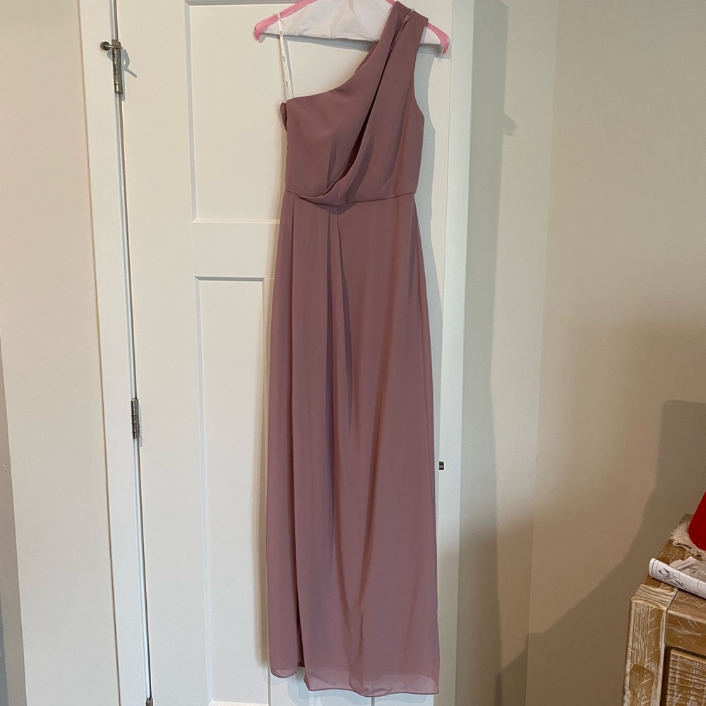 One shoulder dusty rose Social Bridesmaids dress. Size 2.